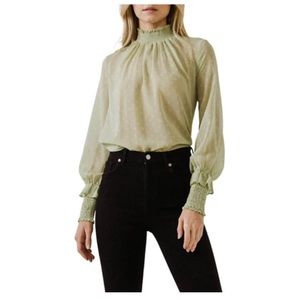 NWOT English Factory Mockneck Long-Sleeve Top in Sage Green with Lace Dot